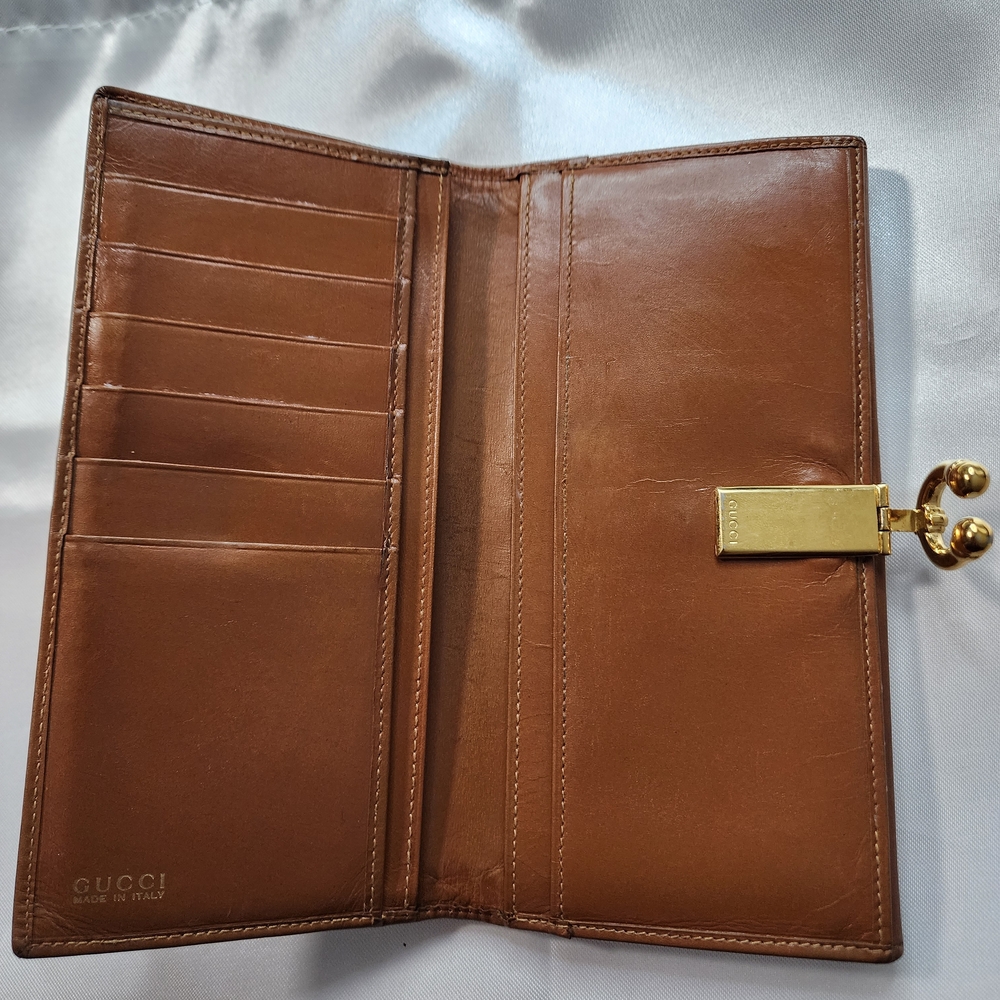 Gucci Vintage Brown Leather Horsebit Clasp Wallet W/ Dustbag & Gold Chain Strap - Picture 9 of 14